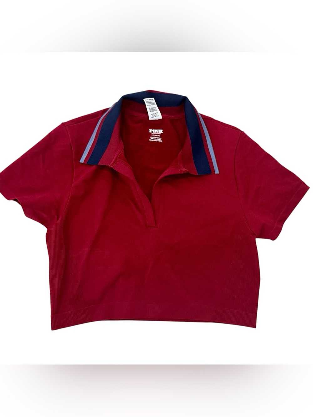 PINK Victoria's Secret Red Cropped Polo with Navy Trim